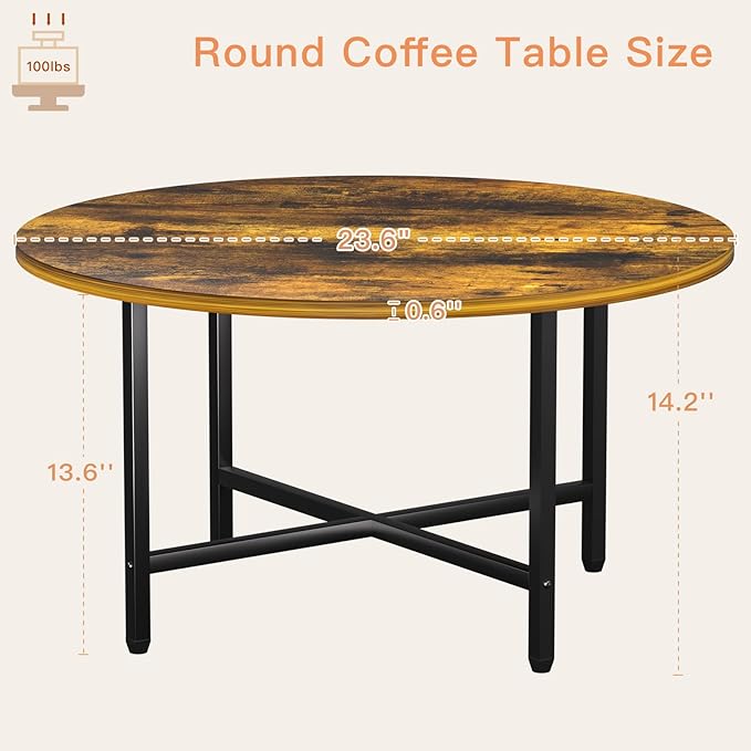 Round Coffee Table, 23.6" Small Coffee Tables - Image 2