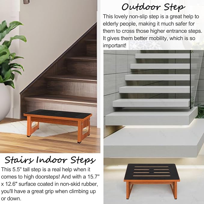 Wooden Step Stool with Non-Slip Rubber Feet Step, Heavy Duty Platform Stepping - Image 7