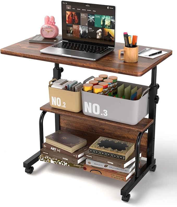 Portable Rolling Desk on Wheels Adjustable Height Desks by QZMDSM