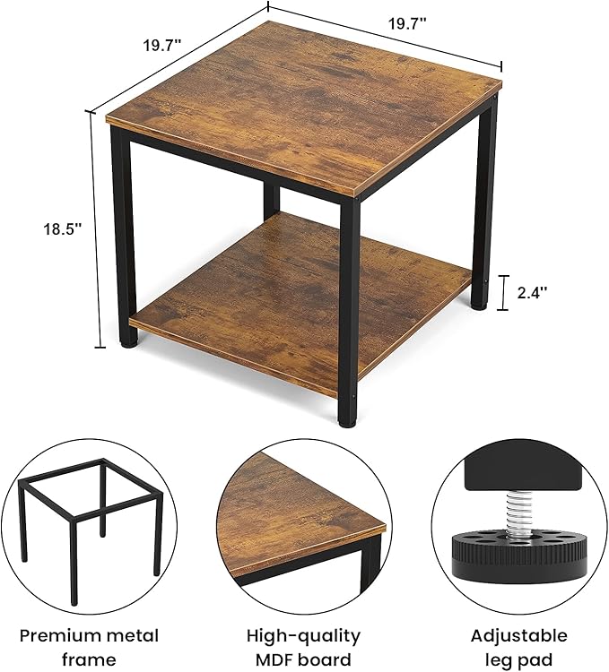 Homieasy Side Table 20 Inch Square, 2-Tier Coffee Tea End Table Nightstands - Image 3