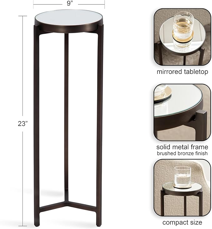 Kate and Laurel Aguilar Modern Mirrored Round Drink Table, Metal Accent Table - Image 3