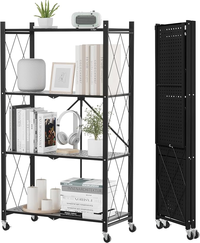 ALANNG Storage Shelves with Wheels, Bookshelf with Storage, No Assembly Metal by ALANNG
