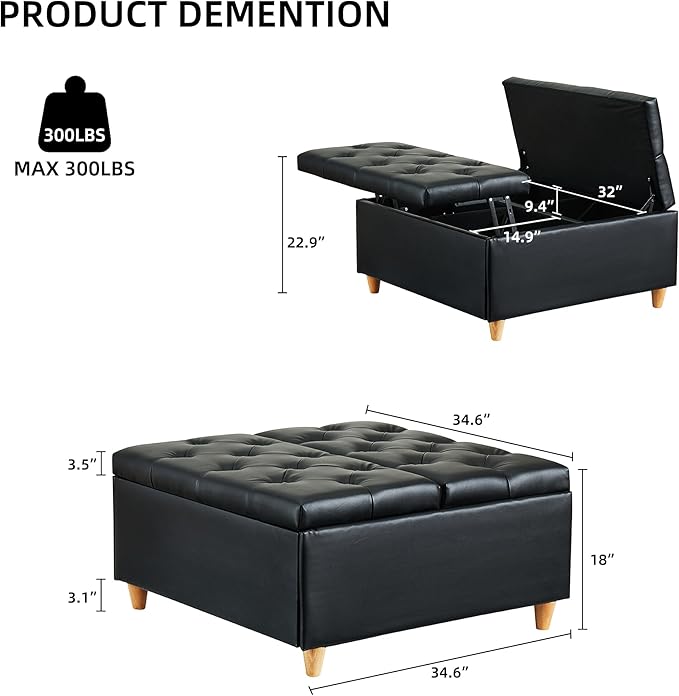 GAOMON Leather Storage Ottoman Coffee Table - Image 2