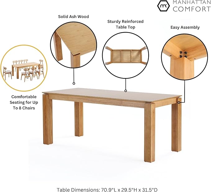 Manhattan Comfort Rockaway 70.86" Modern Solid Wood Dining Table - Image 4