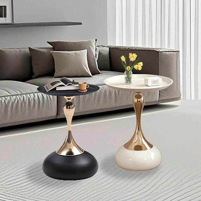 Modern Round Side Table with Gold Pedestal Base, Accent End Table - Image 8