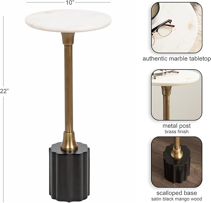 Kate and Laurel Nisha Traditional Marble Round Drink Table, Antique Brass - Image 3