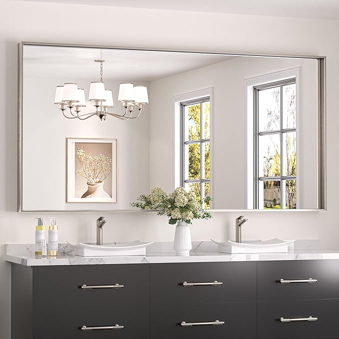 Keonjinn 72 x 36 in Brushed Nickel Mirror by Keonjinn