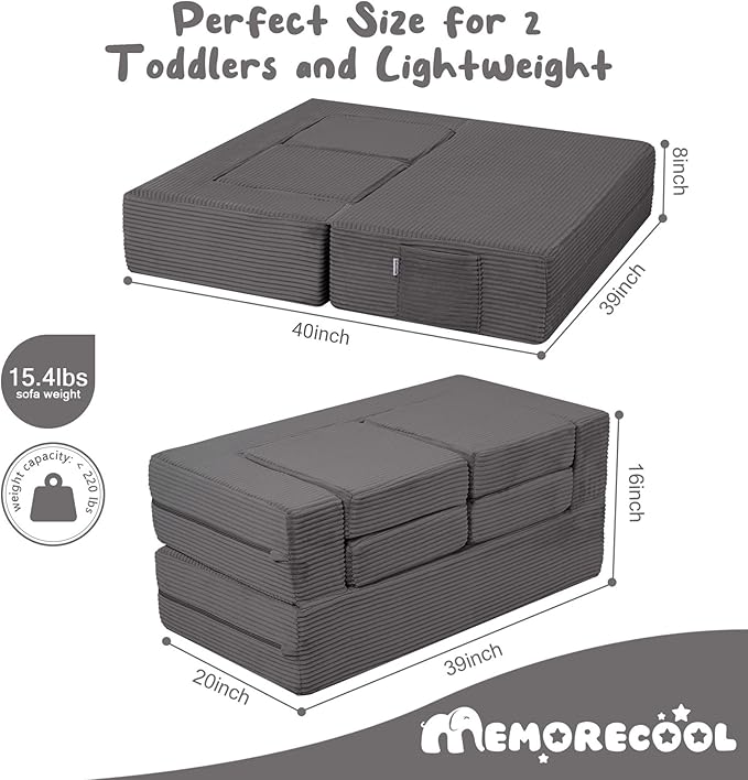 MeMoreCool Modular Kids Couch, Corduroy Play Toddler Couch - Image 2