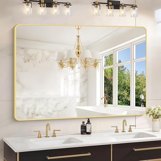 36"x48" Bathroom Mirror, Large Rectangular Wall Mirror, Rounded Corner Vanity by WelcometoCIVENO