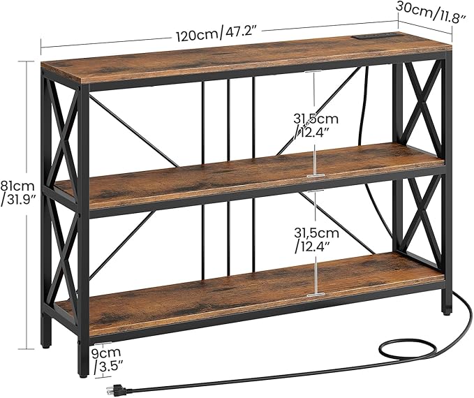 47.2" Console Table with Charging Station, 3-Tier Entryway Table, Industrial - Image 3