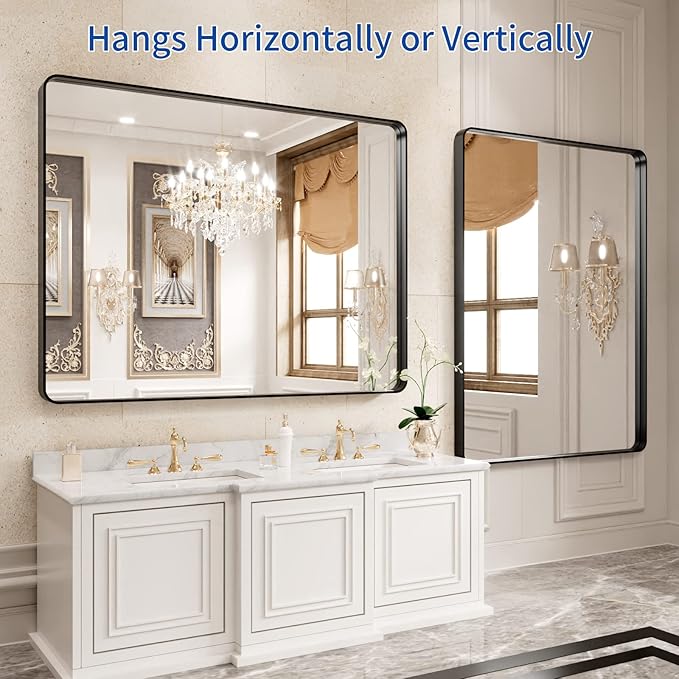 WEER Black Bathroom Mirror, 40X30 Inch Rectangular Black Metal Framed - Image 5