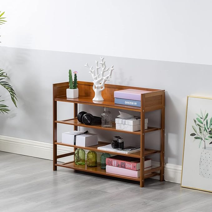 Bamboo Shoe Rack Organizer, 4 Tier Shoe Shelf Storage Organizer, - Image 7