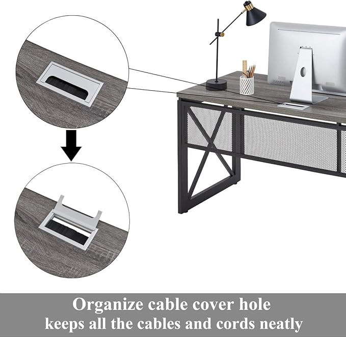 BON AUGURE Industrial Computer Desk, Rustic Wood Desks - Image 5