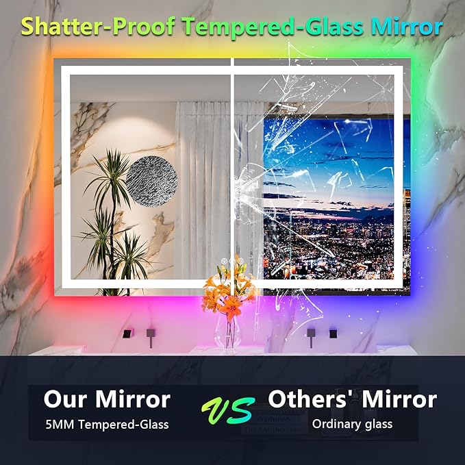 60x40 Inch RGB LED Bathroom Mirror Front Light and RGB Backlit Lighted Vanity - Image 6