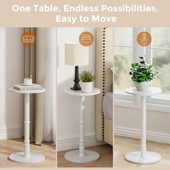 Round Side Table, Solid Wood Pillar - Image 8