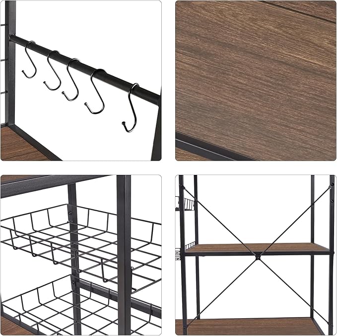 Bakers Rack with Power Outlet, Microwave Stand with Storage, Coffee Bar - Image 6