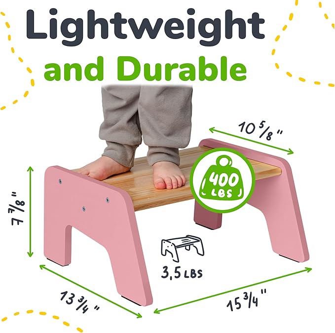 1-Step Wooden Step Stool for Toddlers | Kids Step Stool for Bathroom Sink - Image 2