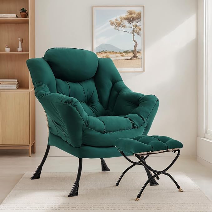 Lazy Chair with Ottoman, Large Modern Lounge Accent Chair with Armrests and by HomeEastllyHome