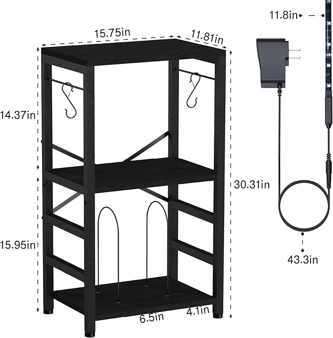 End Table with LED Light, Record Player Stand with Albums Storage, Vinyl - Image 3