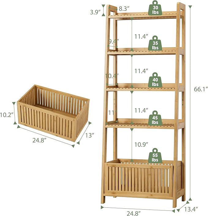 Bamjoy Bamboo Ladder Shelf, Bookshelf - Image 2