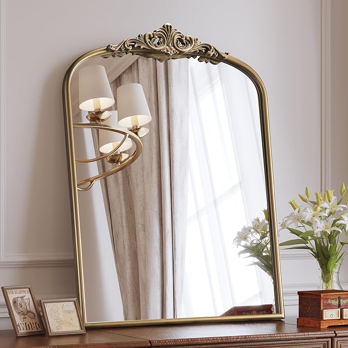 Arched Antique Wall Mirror, Ornate Arch Bronze Mirror by Wiserset