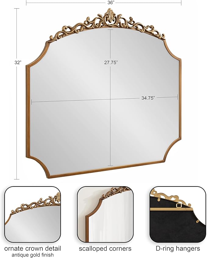 Kate and Laurel Arendahl Ornate Traditional Arched Scallop Mirror; 24 x 36; - Image 2