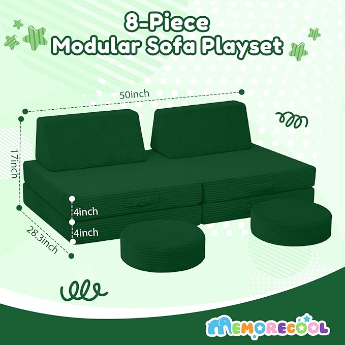 MeMoreCool Kids Couch for Playroom, Corduroy Convertible Toddler Couch - Image 2