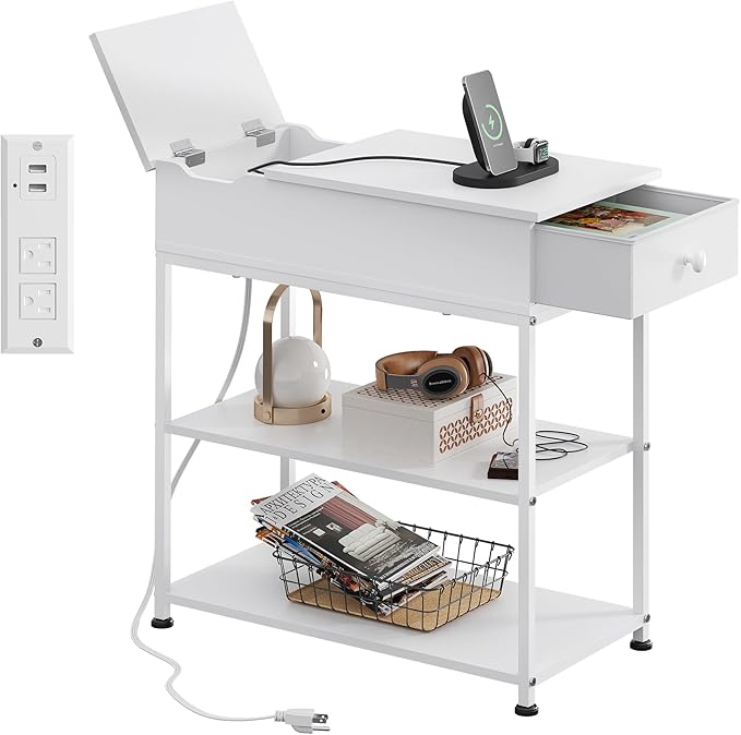 WLIVE Narrow Side Table with Charging Station, Couch Side Table by WLIVE