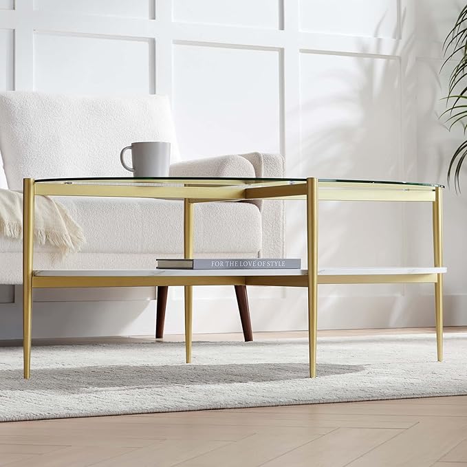 Oval Glass Coffee Table, Mid-Century Modern Design, L43 x W22 x H17 inch - Image 4