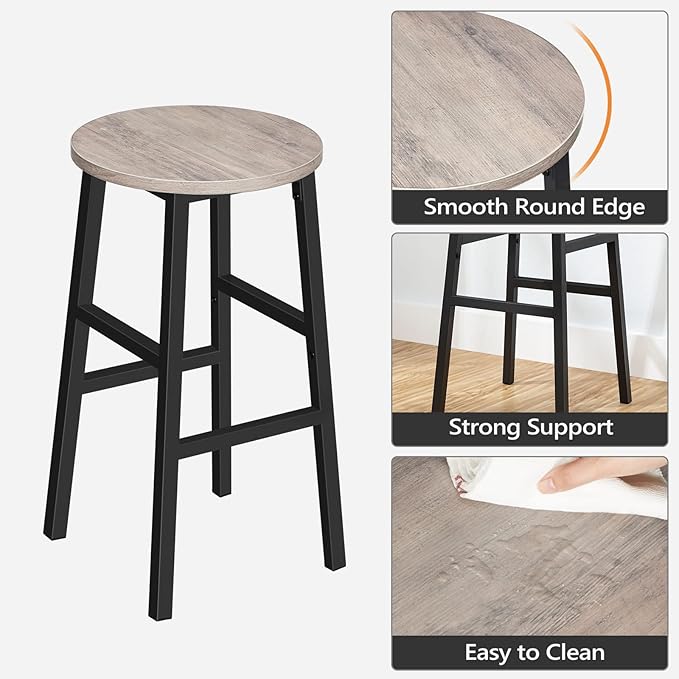 Bar Stools, 24.4 Inch Kitchen Breakfast Bar Chairs, Industrial Bar Stools - Image 6