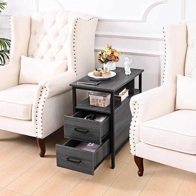 Side Table, End Tables with Charging Station, Narrow End Table with Wooden - Image 6