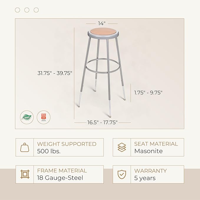 OEF Furnishings (2 Pack Height Adjustable Steel Stools - Image 3