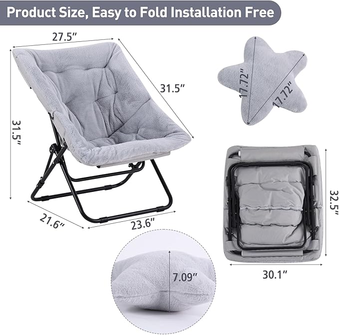 Welnow Comfy Saucer Chair, Oversized Folding Reading Chair - Image 2