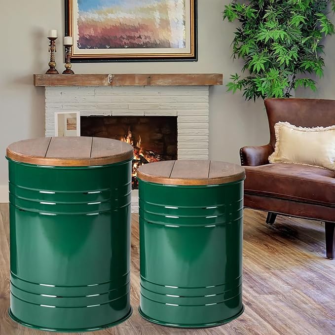 Glitzhome Farmhouse Accent Side Table, Metal Storage Stool Ottoman by Glitzhome