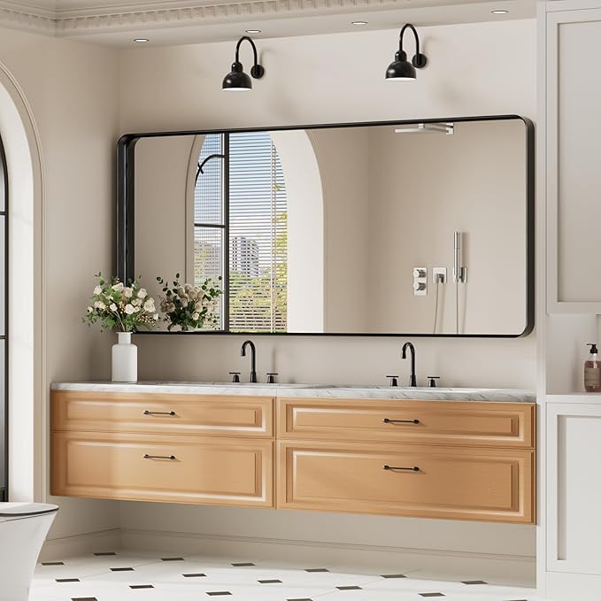 Koonmi Black Bathroom Mirror for Wall, 30x71 Inch Matte Metal Deep Framed - Image 7