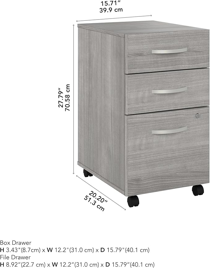 Bush Business Furniture Studio C 3 Drawer Mobile File Cabinet in Platinum Gray - Image 3