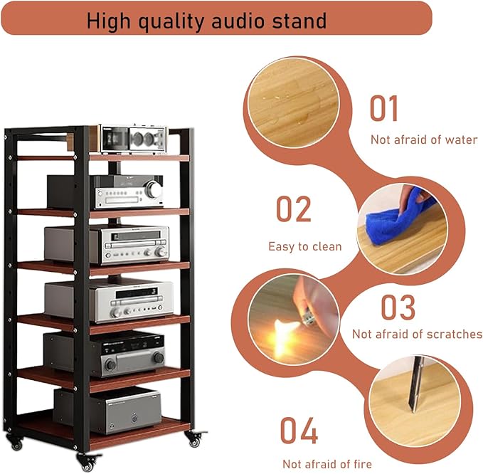 6 Tier Audio Rack Tower, CD Record Player Stereo Receiver AV Equipment Cabinet - Image 6
