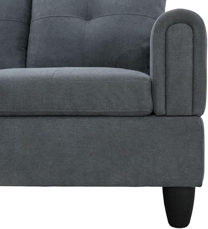 Dark Grey L-Shaped 3-Piece Flannel Sofa - Image 7