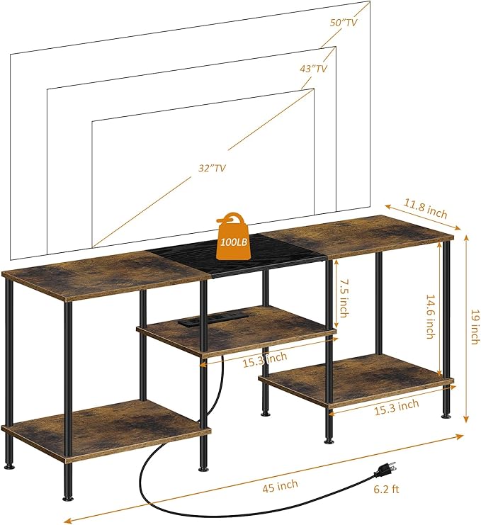 BTY Rustic TV Stand with Storage, 50 inch TV Console Table with Charging - Image 2