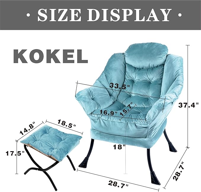 Lazy Chair with Folding Ottoman, Living Room Chairs, Accent Contemporary Lounge - Image 2
