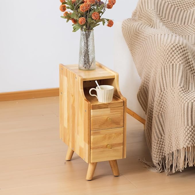 Small Nightstand, Narrow Nightstand, Solid Slim Wood Night Stand - Image 5