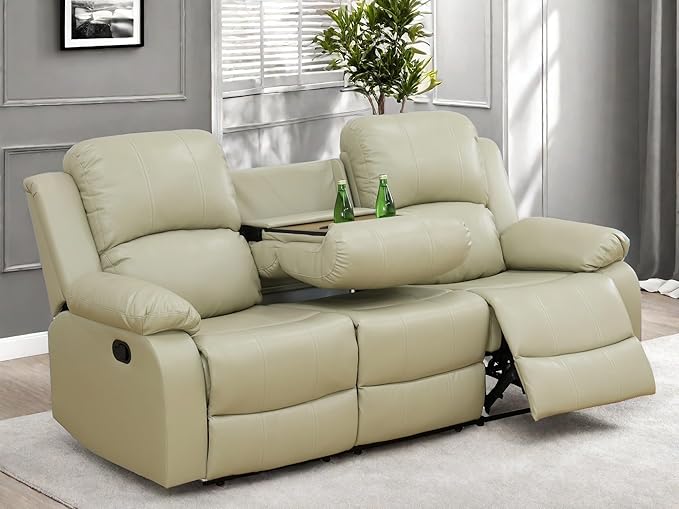 Leather Recliner Sofa Couch, 3-Seater Home Theater Seating Reclining Sofa - Image 6