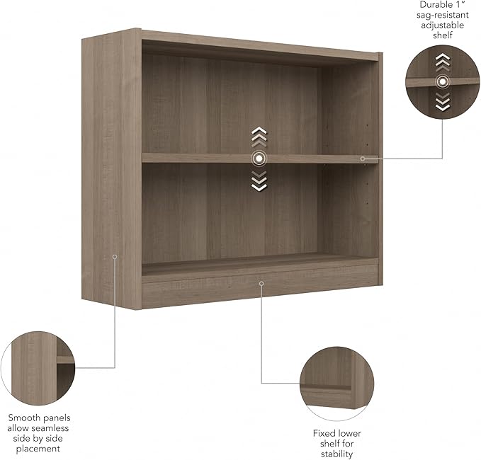 Bush Furniture Universal Small 2 Shelf Bookcase in Ash Gray - Image 6