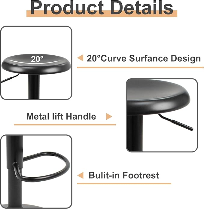 CAROLMADE Bar Stools Set of 2, Adjustable Metal Bar stools Swivel Counter - Image 8