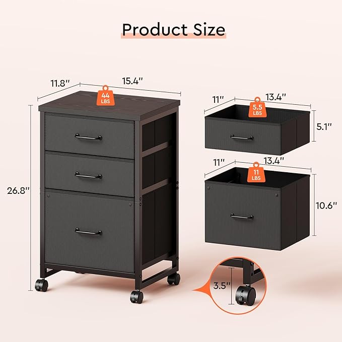 3 Drawer Mobile File Cabinet - Image 3