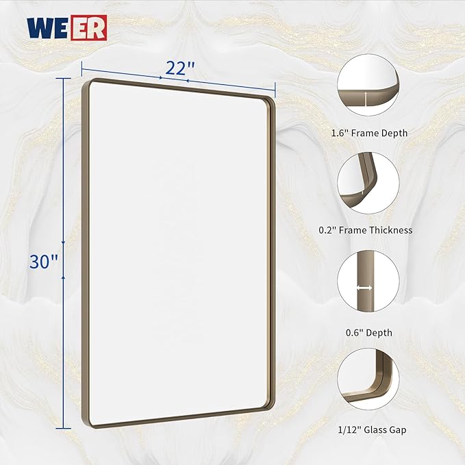 WEER 22x30 Inch Bronze Bathroom Mirror - Image 6