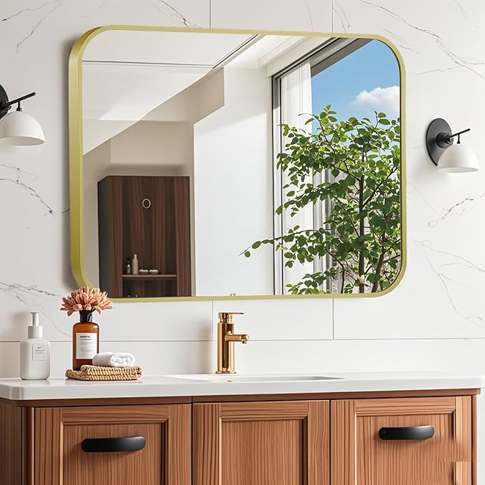 20x28 Inch Gold Mirror, Framed Rectangle Mirror - Image 7