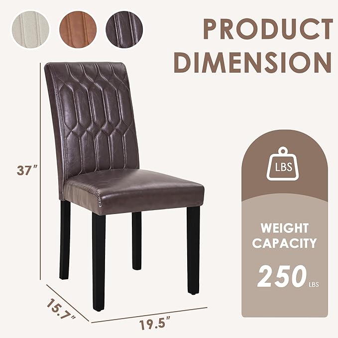 VECELO Upholstered Dining Chairs Set of 2, Modern PU Leather Accent Parsons - Image 2