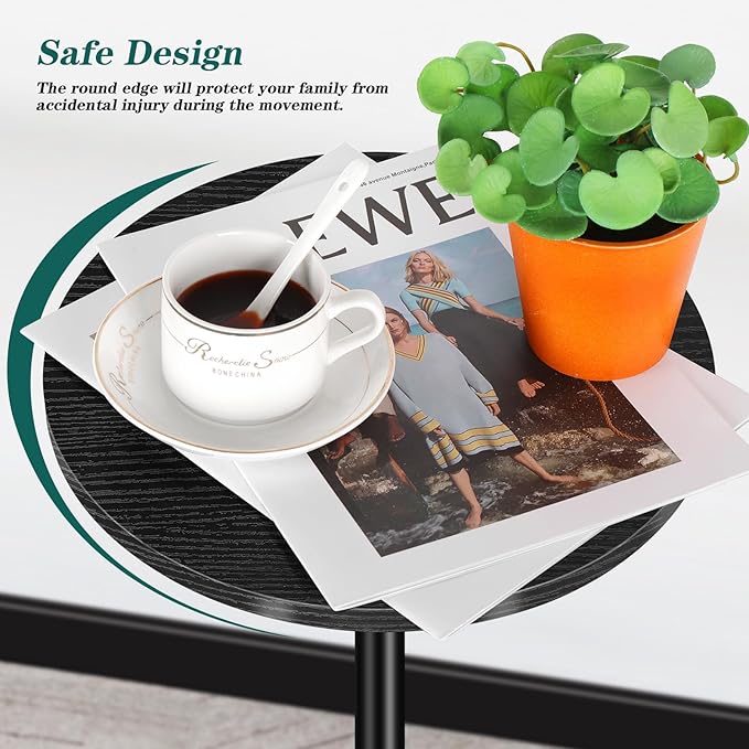 Round Side Table Small End Table Set of 2 Black Round Coffee Table Modern - Image 4