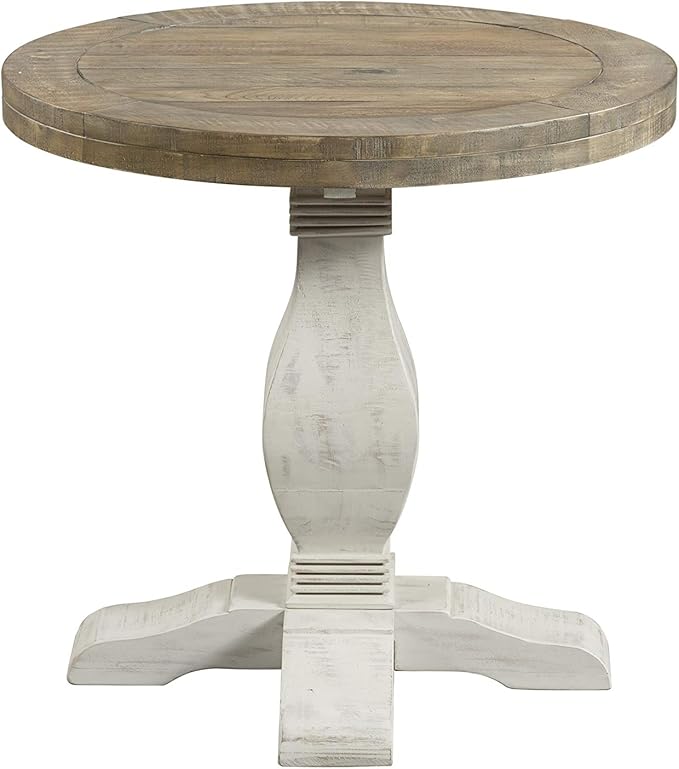 Napa Solid Wood Farmhouse Rustic Reclaimed Natural and White Stain Round End by MartinSvenssonHome